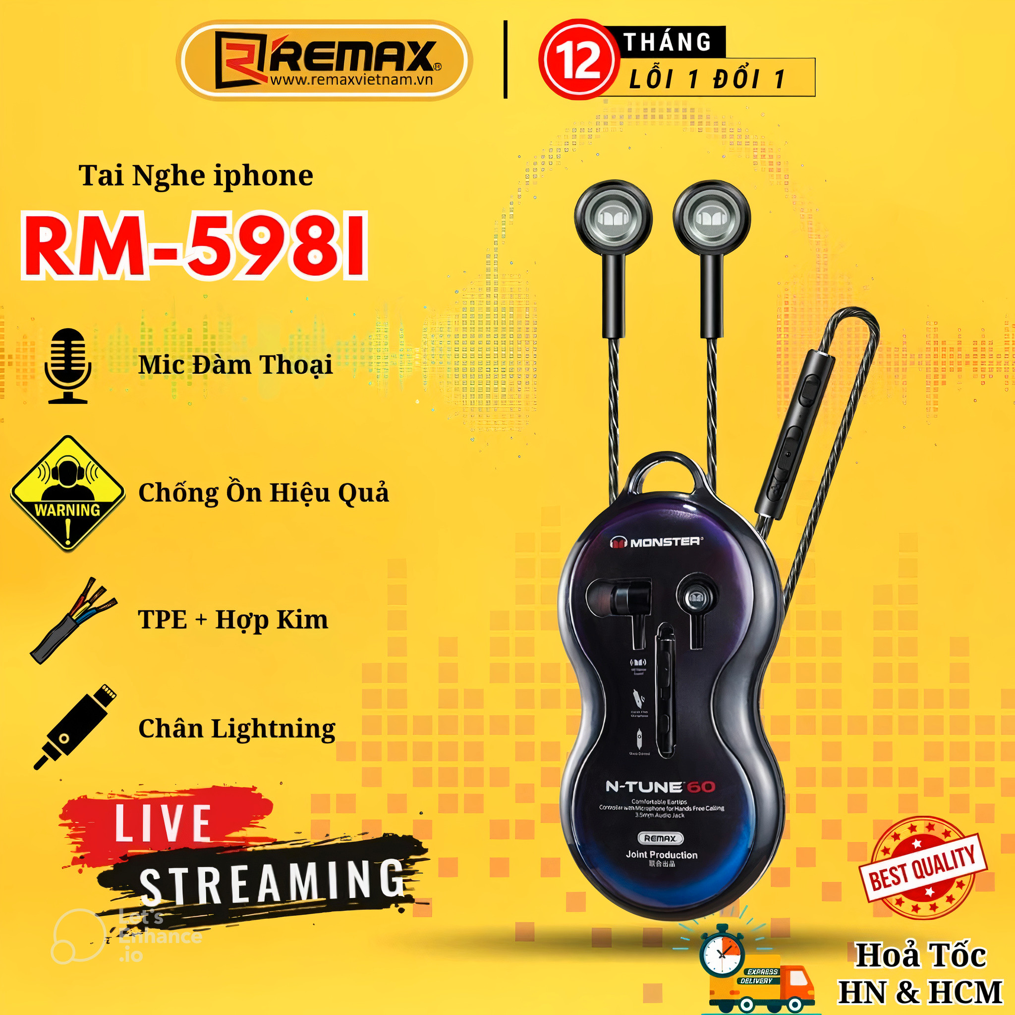 Tai nghe bass mạnh mẽ/Tai Nghe Gaming Remax RM-598 Có Dây Nhét Tai Chơi Game Chống Ồn Có Mic In Ear Cho Điện Thoại - Hàng Chính Hãng Remax