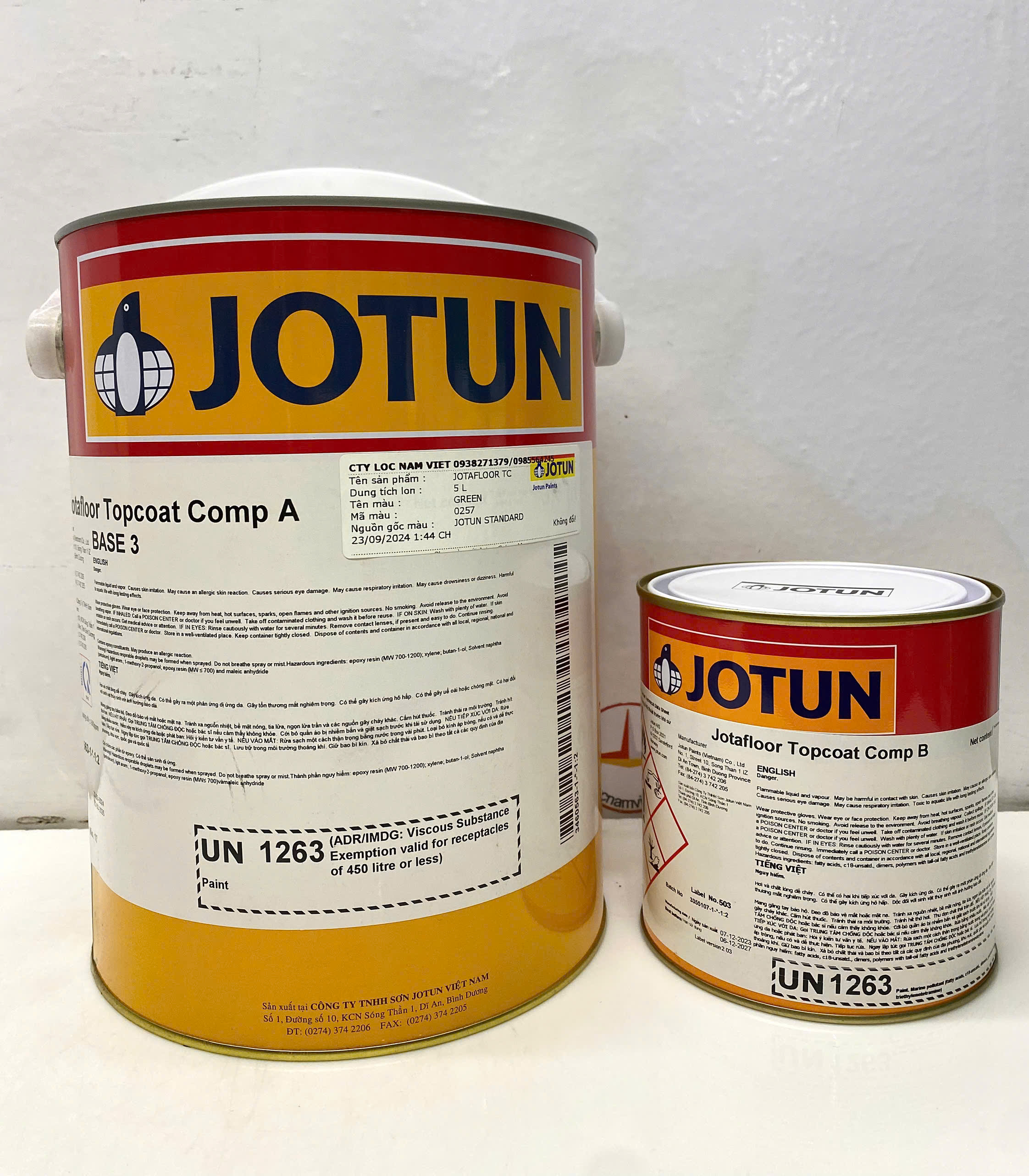 Sơn sàn bê tông epoxy Jotun Jotafloor Topcoat Base 3 màu Green 257 (Xanh lá) _ 5L/bộ