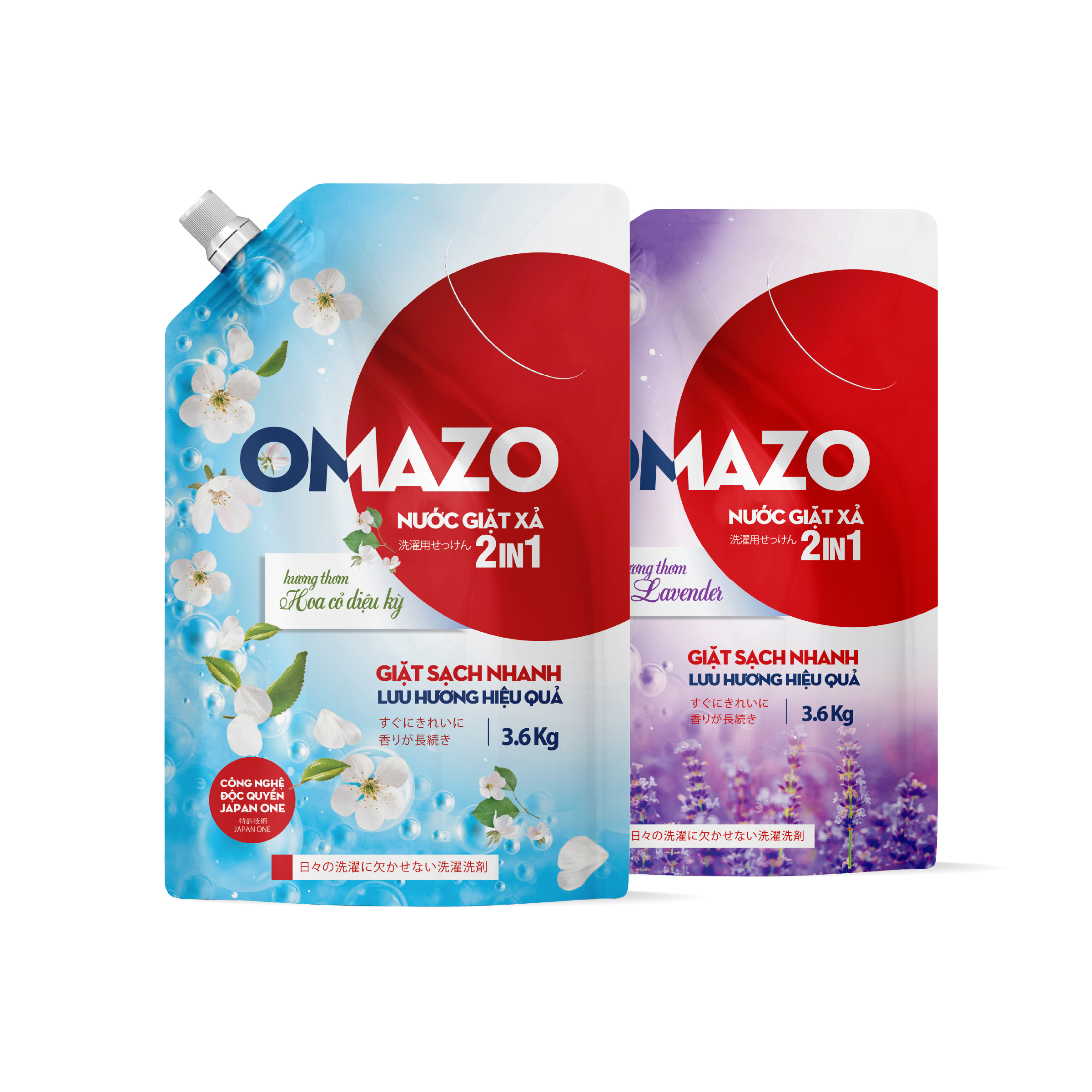 Combo 2 Túi Nước Giặt Xả Omazo Đậm Đặc Hương Hoa Cỏ Diệu Kỳ & Lavender