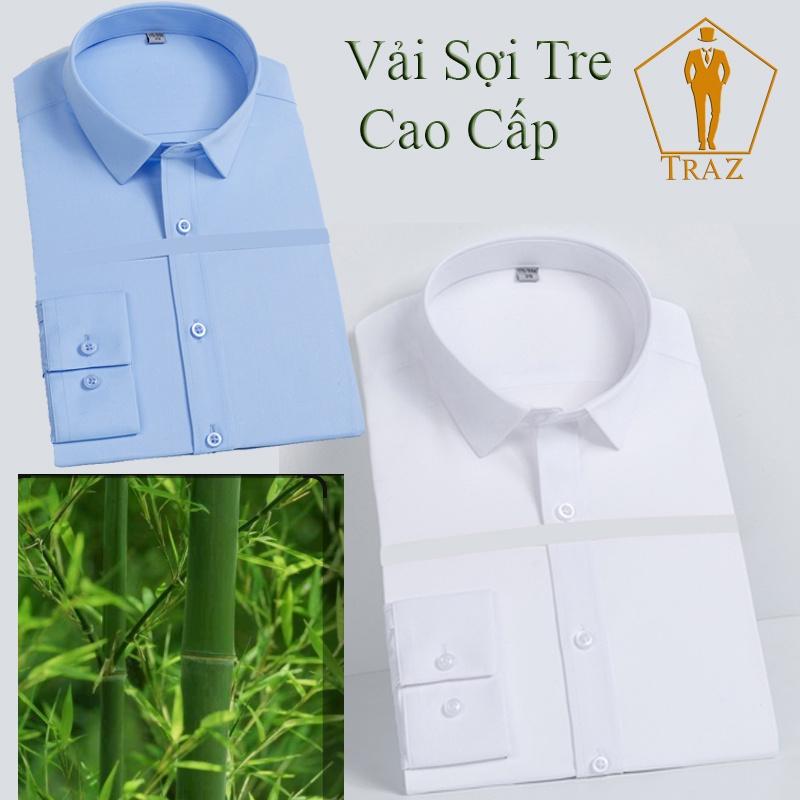 Áo Sơ Mi Nam Màu Trắng, Xanh Trơn Dài Tay Vải Sợi Tre Bambo Cao Cấp.