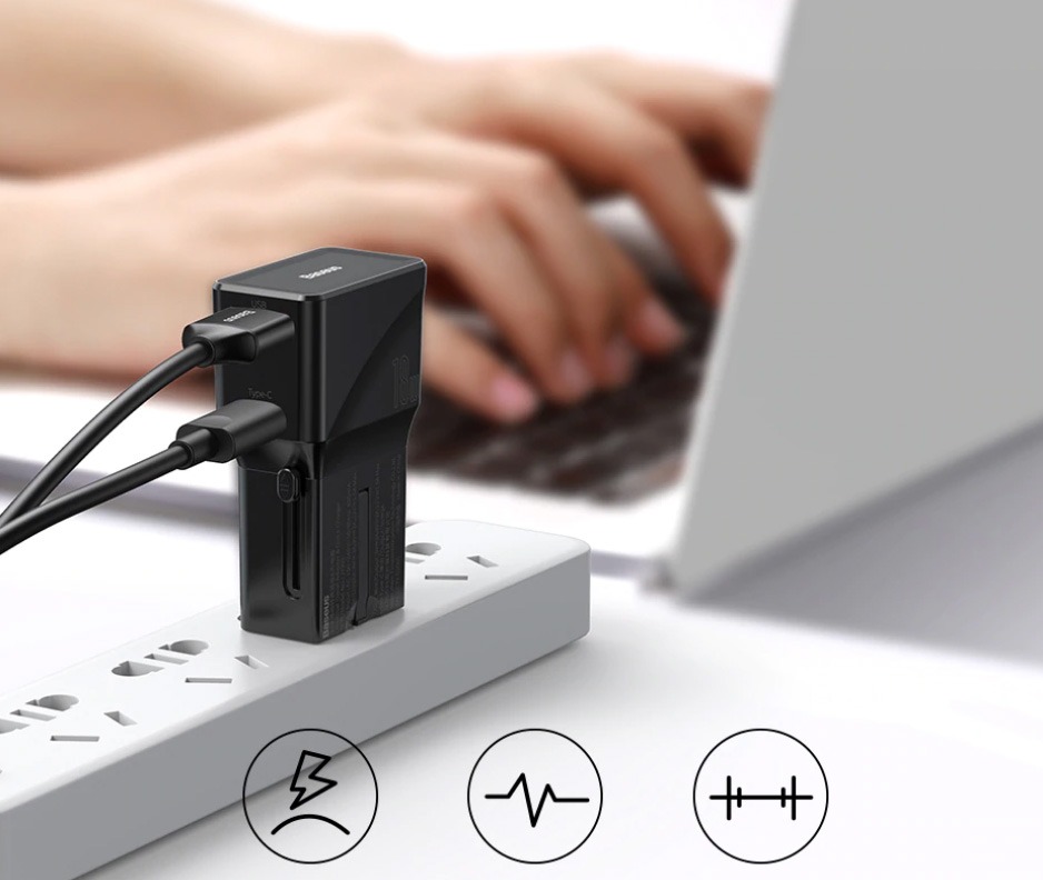 Củ Sạc Du Lịch Youth Edition Universal Conversion Plug Sạc Nhanh 18W 1 Cổng USB + 1 Cổng Type-C Chân Cắm Chuẩn - Hàng Chính Hãng Baseus