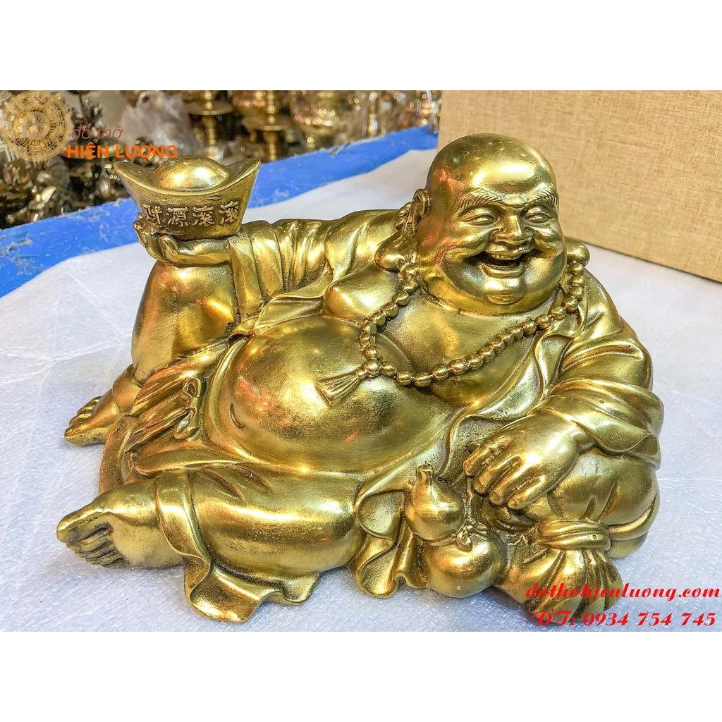 Tượng Di Lặc Nằm Ngả Cầm Thỏi Vàng Cỡ Trung