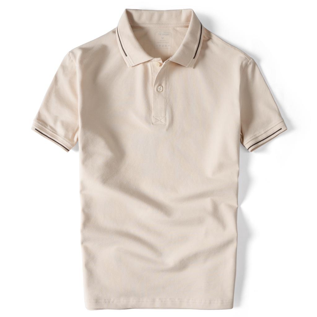 Áo thun nam có cổ polo cao cấp, màu kem phối viền sang trọng, Basis APL177