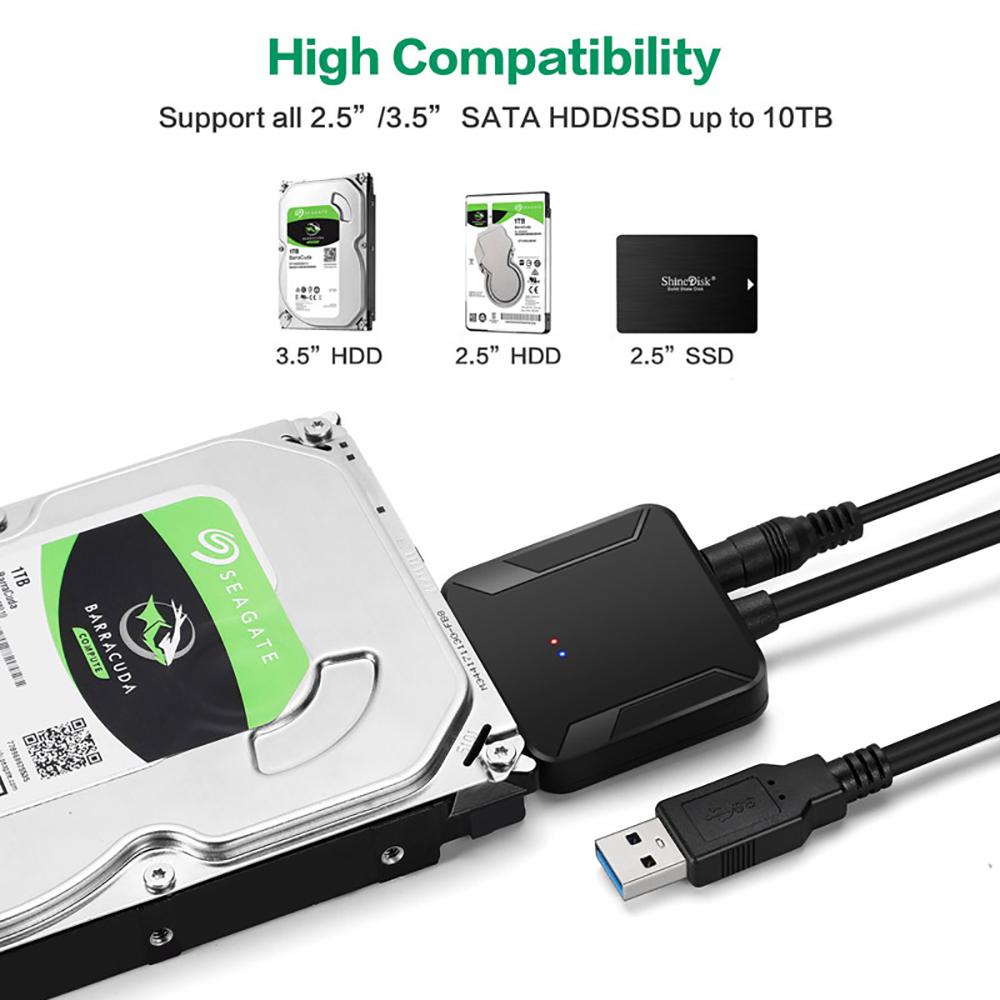 USB 3.0 To Sata Cable SATA III Hard Drive Adapter Converter for 3.5/2.5 Inch External HDD SSD Adapter with 12V/2A Power Adapter