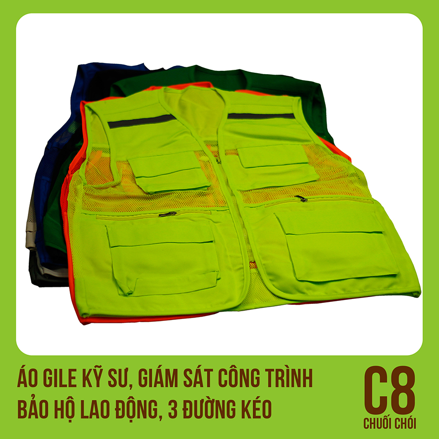 Áo Gile Kỹ Sư, Giám Sát Công Trình, Bảo Hộ Lao Động, 3 Đường Kéo - Mã C8 (Chuối Chối)