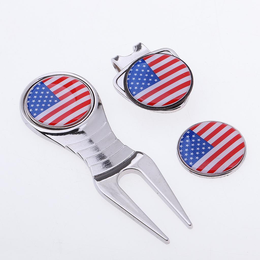 Portable Alloy Golf Divot Repair Switchblade Tool Pitch Groove Cleaner & Golf Club Ball Marker & Hat Clip Golf Training Accessories