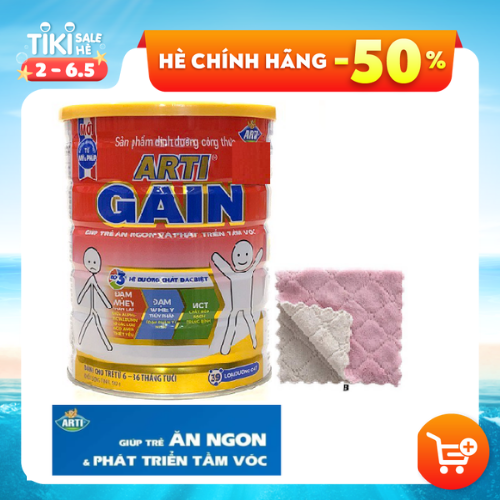 (Date T9/2024)Sữa bột Arti gain đỏ - 900g thích hợp với trẻ suy dinh dưỡng,chậm lớn, biếng ăn độ tuổi từ 6-36 tháng-tặng khăn mềm mịn