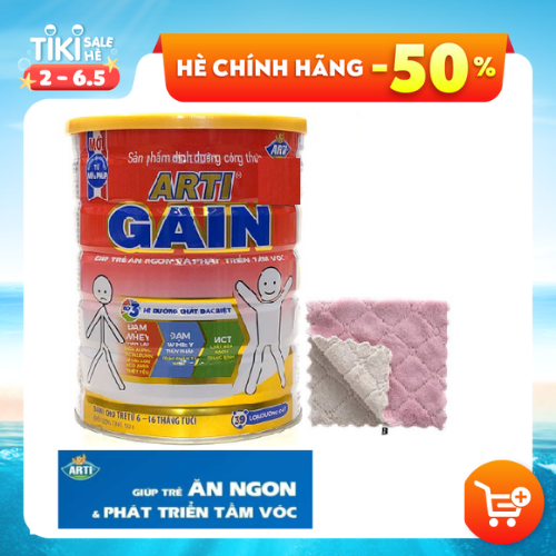 Sữa bột Arti gain đỏ - 900g thích hợp với trẻ suy dinh dưỡng,chậm lớn, biếng ăn độ tuổi từ 6-36 tháng-tặng khăn mềm mịn