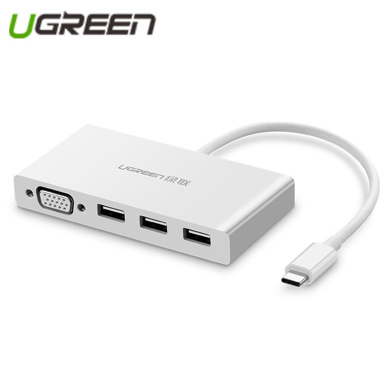 Bộ Chuyển Đổi Ugreen USB Type-C Sang VGA 3 x USB 3.0 40375 (15cm) - Hàng Chính Hãng