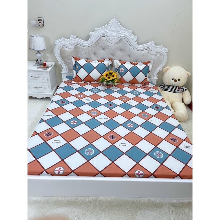 Bộ ga chun trơn và 2 vỏ gối 100% cotton hàn các kích thước