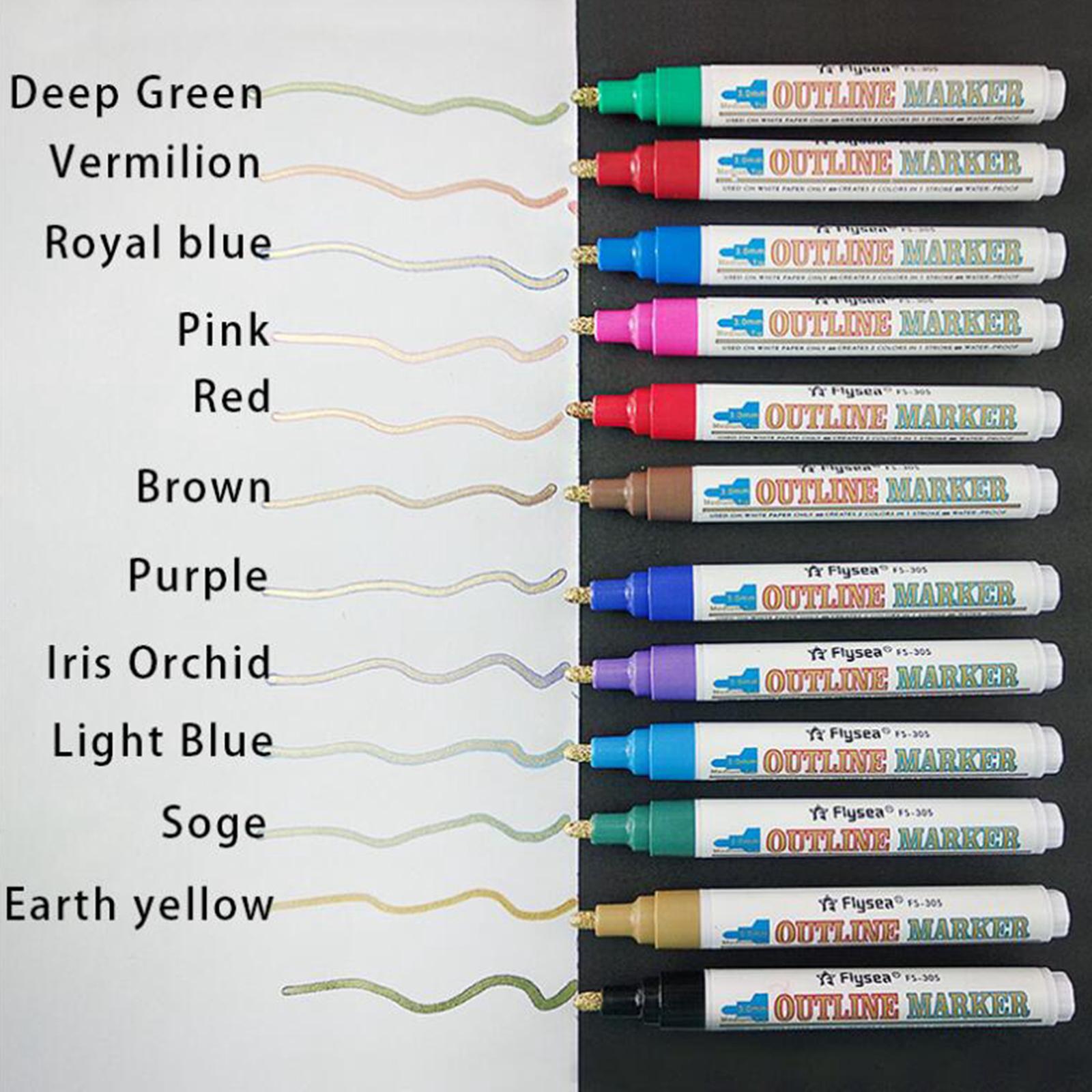 Double Line Outline Pens 12 Colors Self Outline Metallic Markers Double Line Pen for Giftcard Writting Drawing Journal DIY
