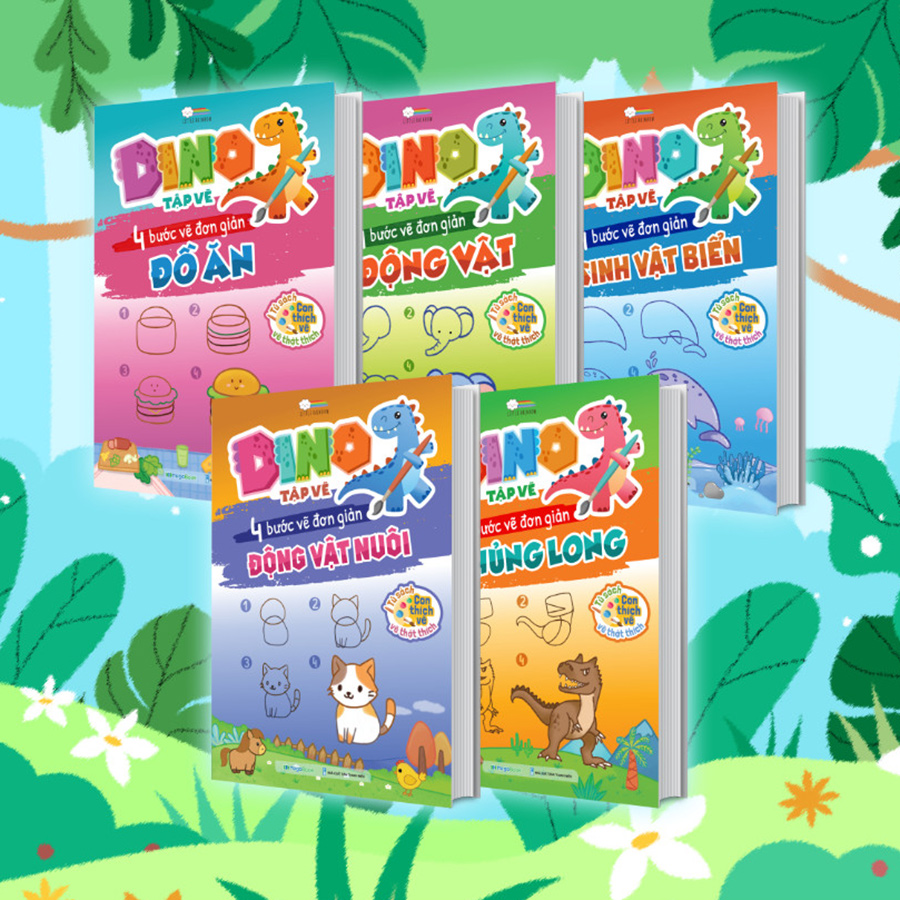 Combo DINO tập vẽ - 4 bước tập vẽ đơn giản cho bé (5 cuốn)
