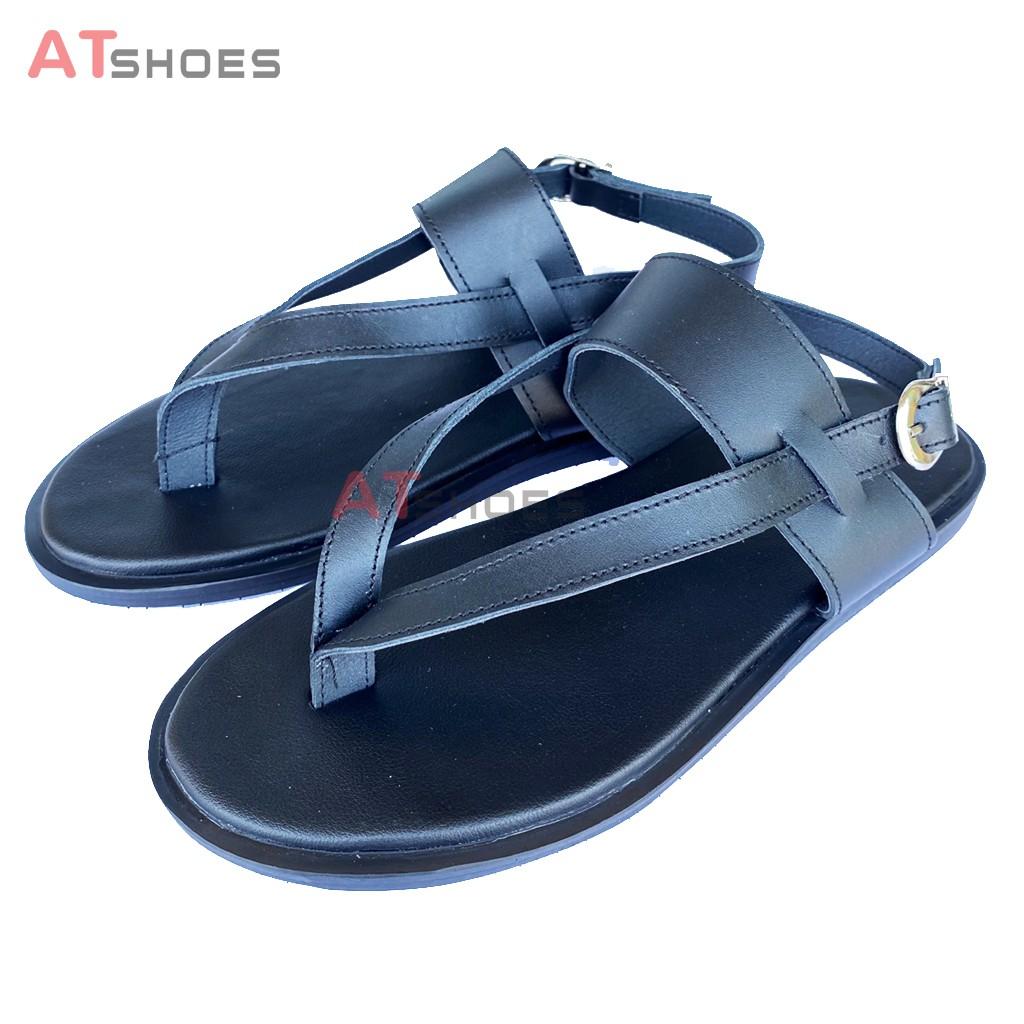 Sandal Unisex Da Bò Thật Không Thấm Nước Kiểu Dáng Thời Trang Atshoes XDD11(Đen - Nâu