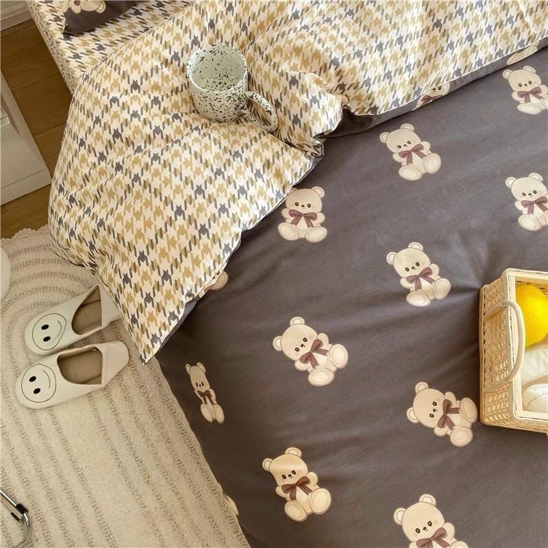 Set Cotton Living Hàng Nhập Khẩu Cao Cấp 4 Món Gấu Teddy