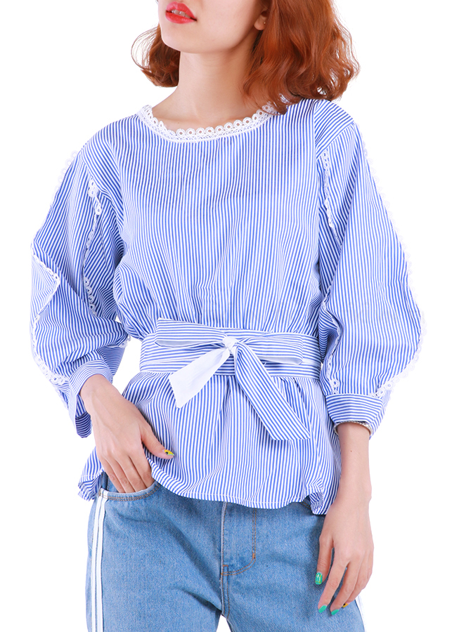 Áo Tay Bồng Phối Ren Buộc Eo Vanass VA01