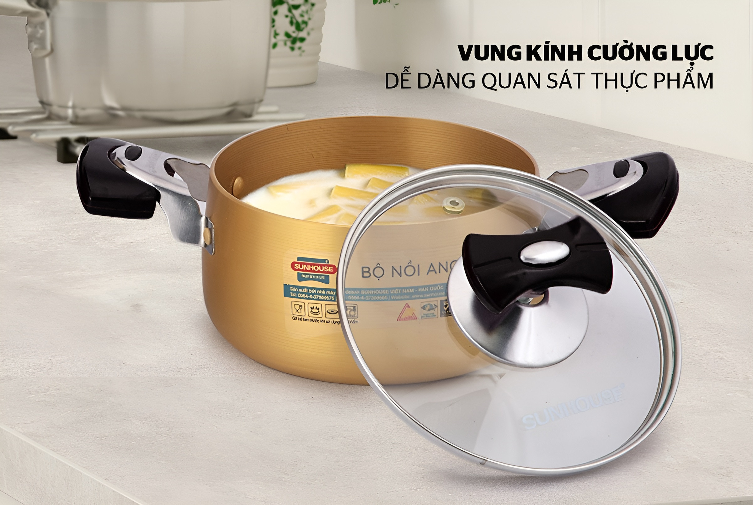 Bộ 3 nồi nhôm anod Sunhouse SH6634N 16-20-24cm hàng chính hãng