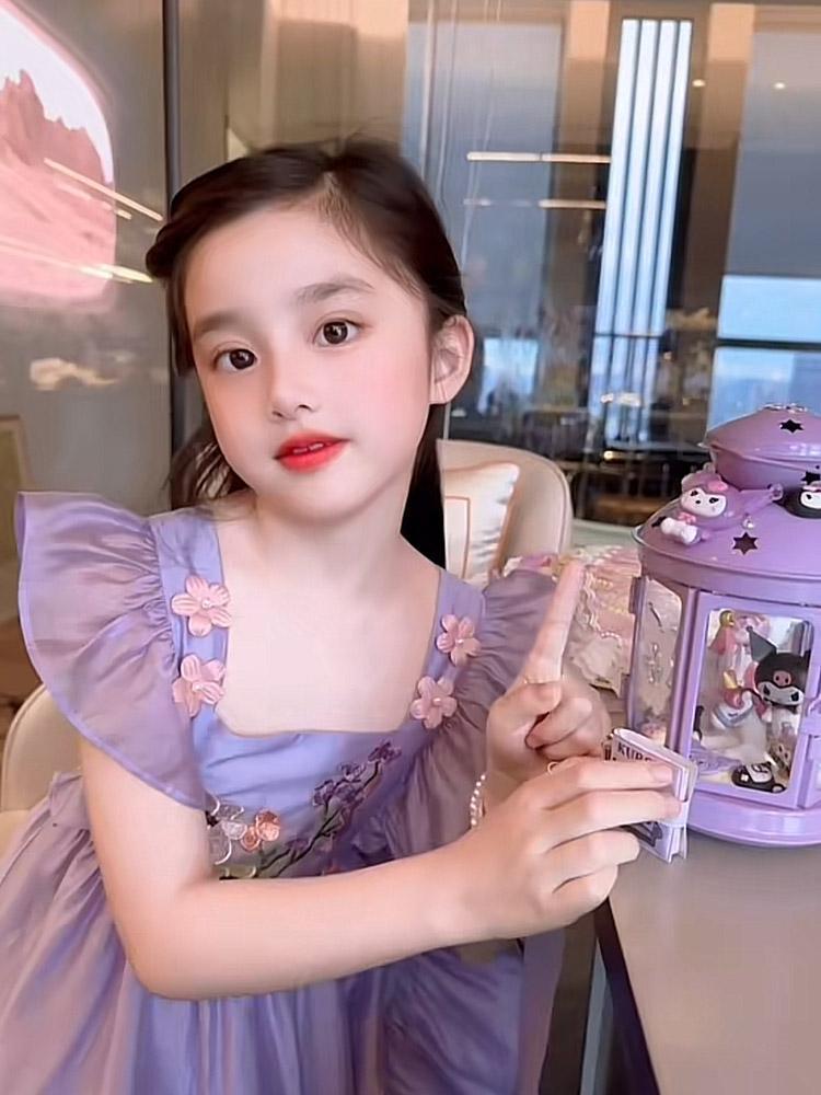 DIYIWEI Trang phục mùa hè 2023 Váy công chúa màu tím cho trẻ em gái