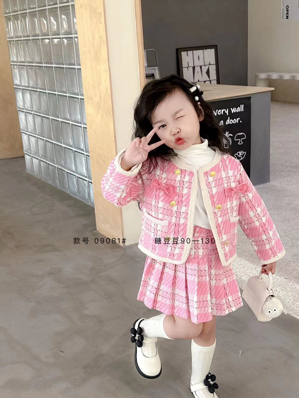 Set váy dạ cho bé gái, Váy thu đông trẻ em 2-7 tuổi đính nơ và kim tuyến phong cách Hàn Quốc kiểu dáng thời trang
