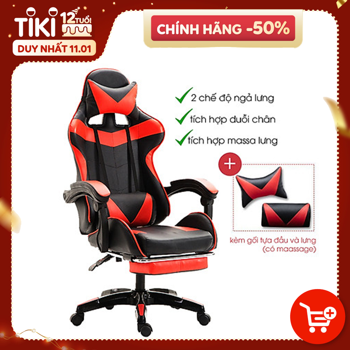 Ghế gaming tặng kèm bộ gối tựa và massage lưng, Ghế game bọc da cao cấp ( Mầu ngẫu nhiên ) - Hàng chính hãng