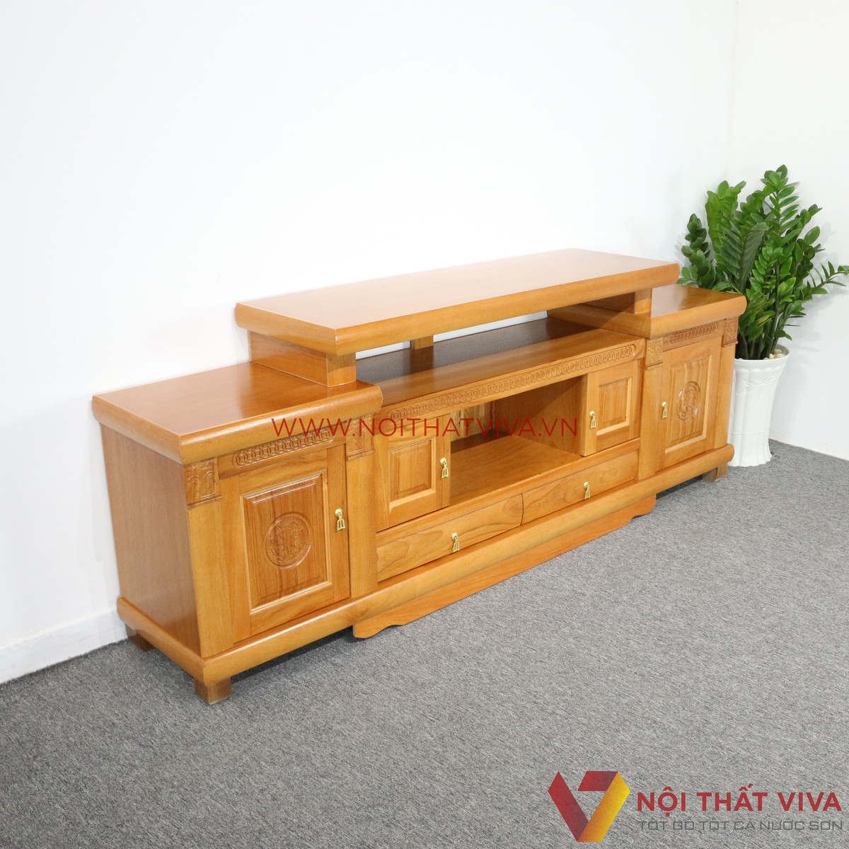 Kệ Tivi Gỗ Gõ Đỏ 2 Tầng Sang Trọng Đẹp Giá Rẻ
