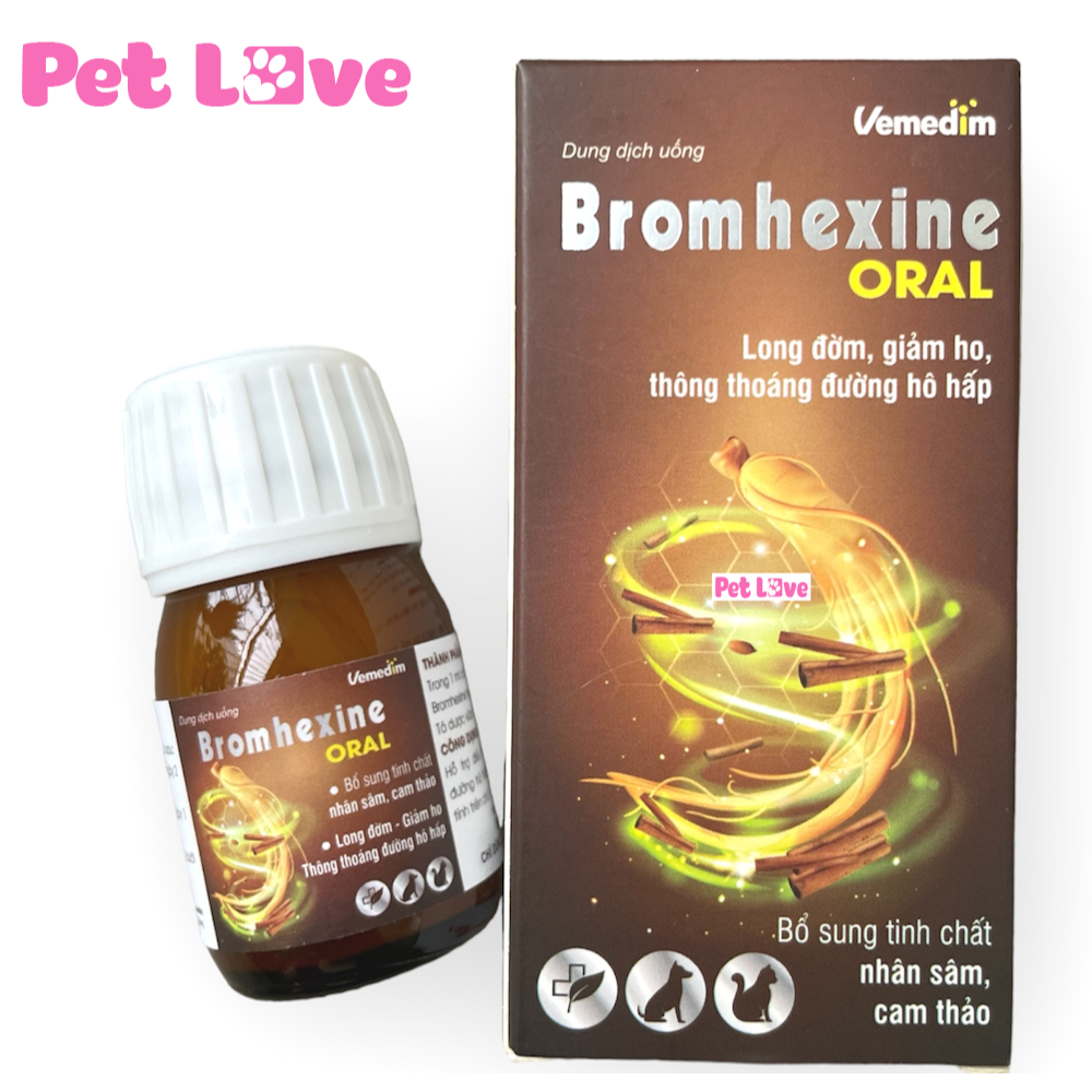 Siro Bromhexine giúp long đờm, giảm ho trên chó mèo (Vemedim, chai 30ml)