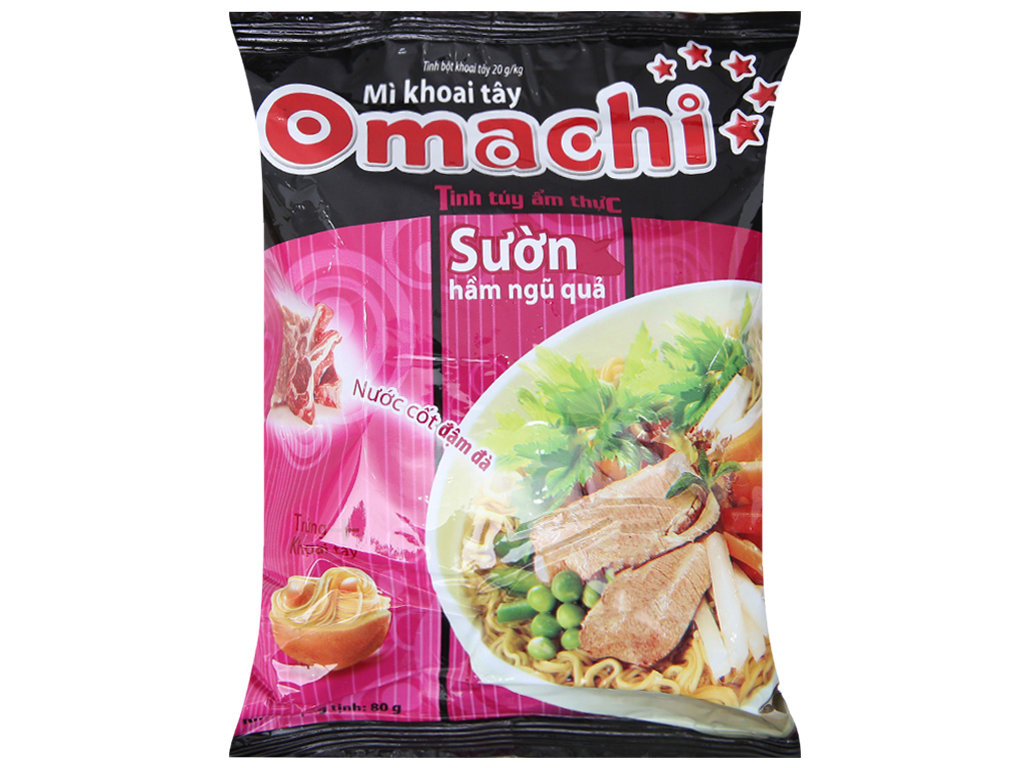 Thùng 30 gói mì khoai tây Omachi sườn hầm ngũ quả 80g