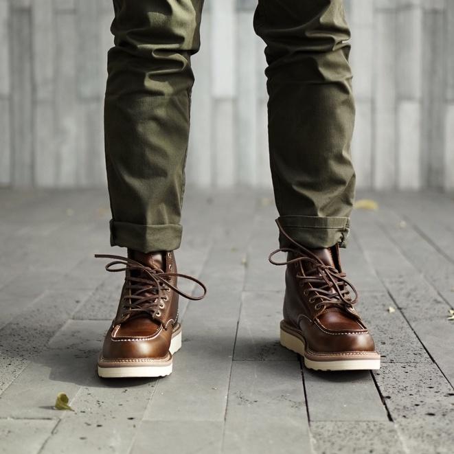 Giày boot nam cao cổ màu nâu REDWING 1907, giày da thật đế bánh mì tăng chiều cao TONKIN