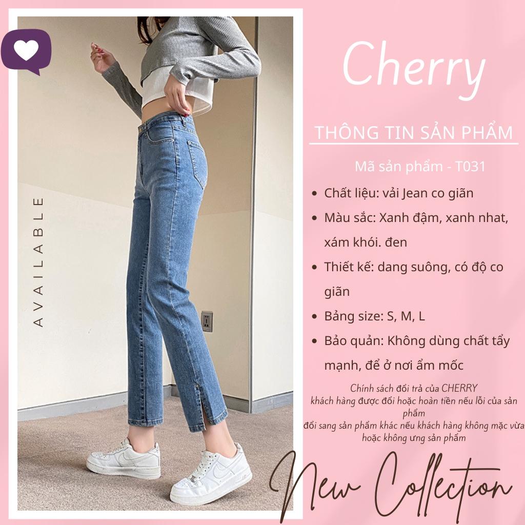 Quần jean nữ ống đứng dáng lửng xẻ gấu cao cấp phong cách Hàn Quốc, quần bò nữ ống ngắn suông có co giãn CHERRY T031