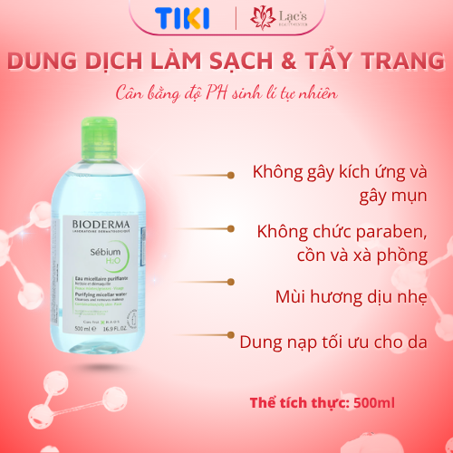 Dung dịch làm sạch và tẩy trang công nghệ Micellar cho da hỗn hợp, da dầu, và da mụn Bioderma Sebium H2O - 500ml