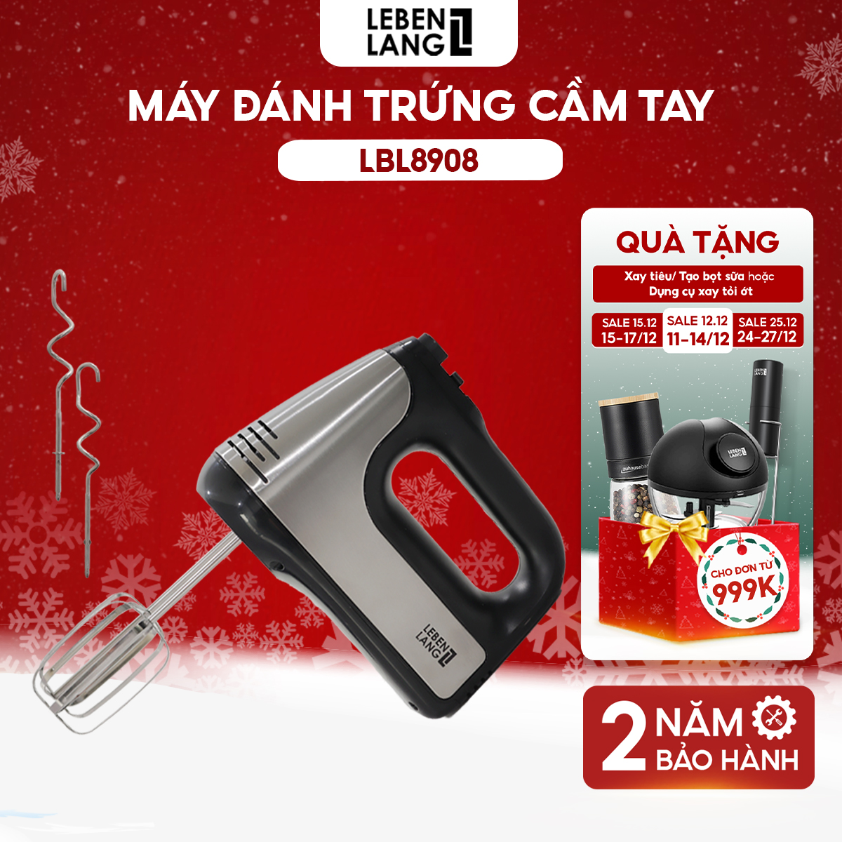 Máy Đánh Trứng Lebenlang, Máy Trộn Cầm Tay 5 Tốc Độ, Công Suất Lớn 400W, Bảo Hành 2 Năm - Hàng Chính Hãng - Lbl8908