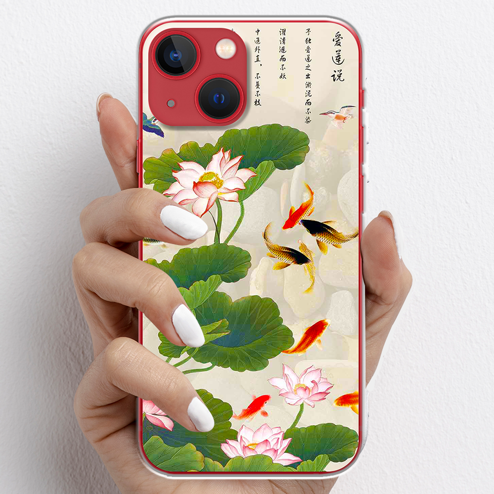 Ốp lưng cho iPhone 13, iPhone 13 Mini nhựa TPU mẫu Hoa sen cá