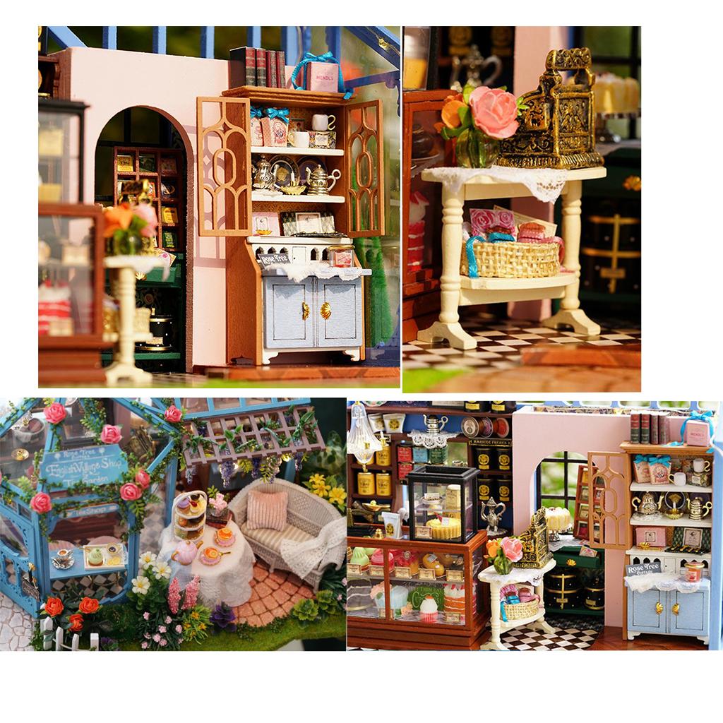 1/24 Miniature DIY Dollhouse Kit With Light Model Garden Cake Shop Kids Gift