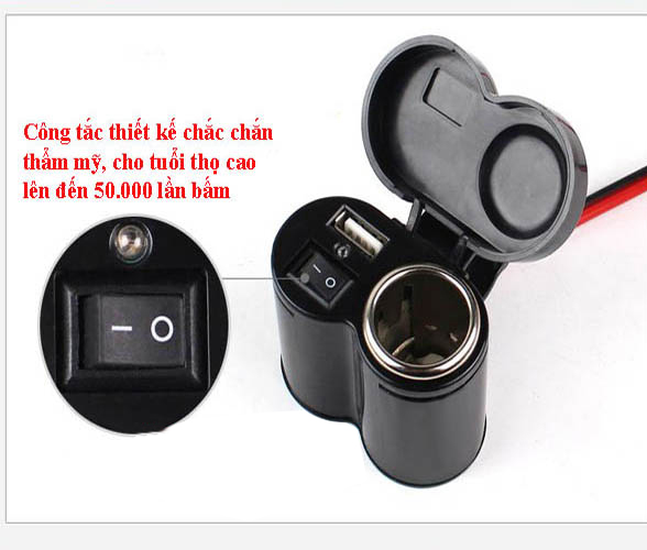 Sạc điện thoại gắn xe máy 3 trong 1 sạc nhanh 2.1A có lỗ tẩu g