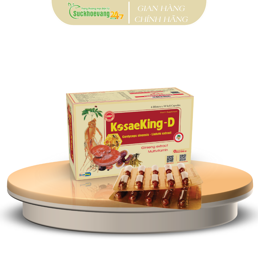 Viên uống Đông trùng hạ thảo KosaeKing D giúp ăn ngon, tăng cường sức khỏe, nâng cao sức đề kháng - Hộp 60 viên