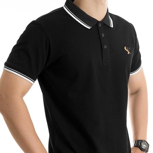 Áo polo nam in logo King Luxury phối bo sọc cotton cá sấu cổ bẻ tay ngắn PL08