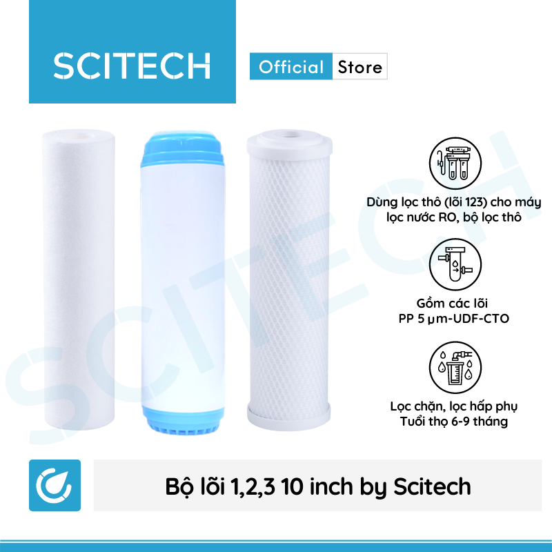 Bộ lõi số 1,2,3 10 inch by Scitech - Dùng cho máy lọc nước RO, bộ lọc thô - Hàng chính hãng