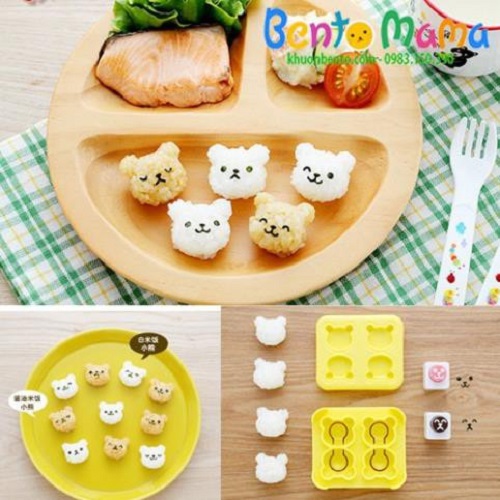 Bộ khuôn ép cơm Gấu Bear mini 4 viên