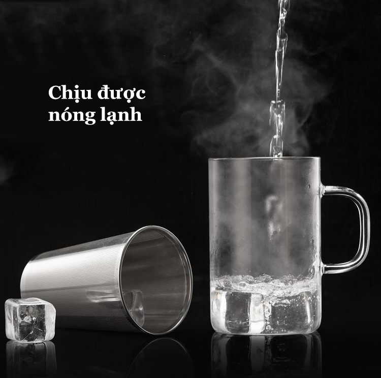 Ly lọc trà thủy tinh chịu nhiệt lõi lọc inox 500ml S050