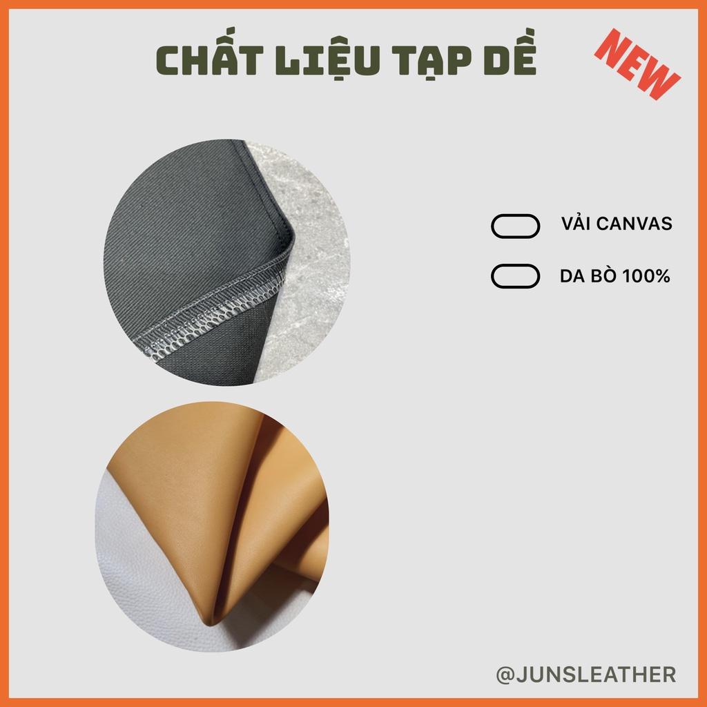 Tạp dề pha chế vải canvas dây da của Junsleather phối da bò cao cấp dành cho Barista/Bartender quán cà phê
