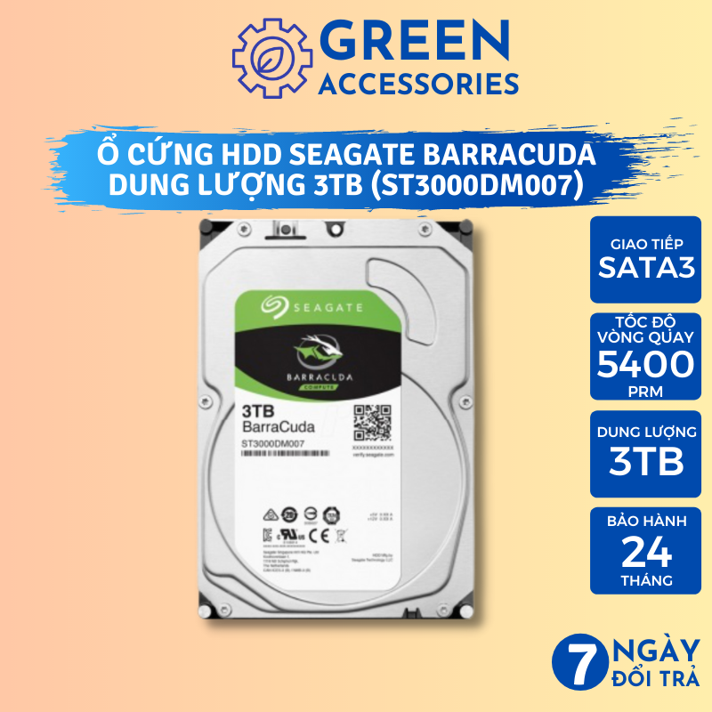 Ổ Cứng HDD PC Seagate Barracuda 3TB ST3000DM007 SATA3 6Gb/s 3.5inch - Hàng chính hãng