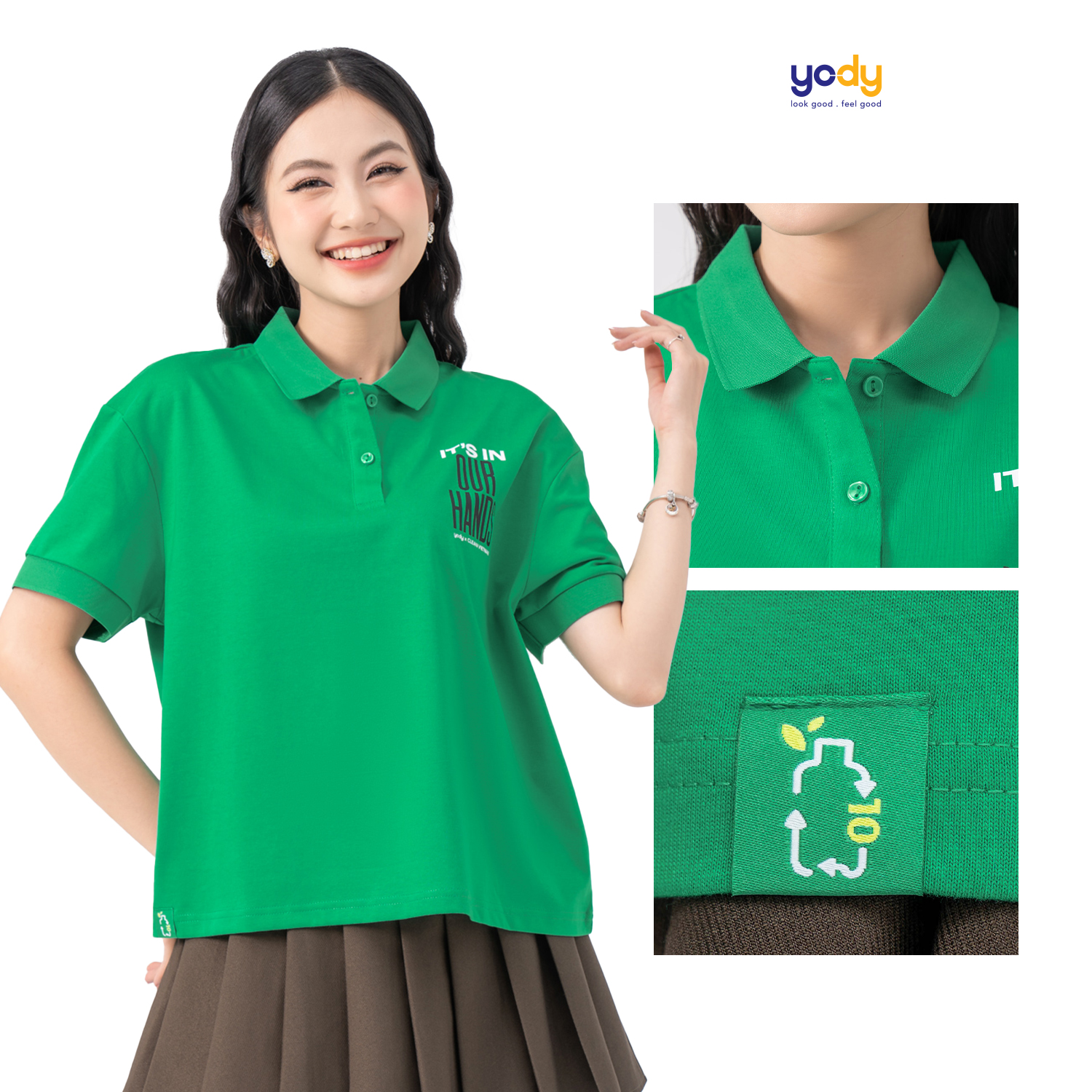 Áo polo nữ YODY chất liệu Clean Vietnam, áo thun dáng rộng trẻ trung APN6258