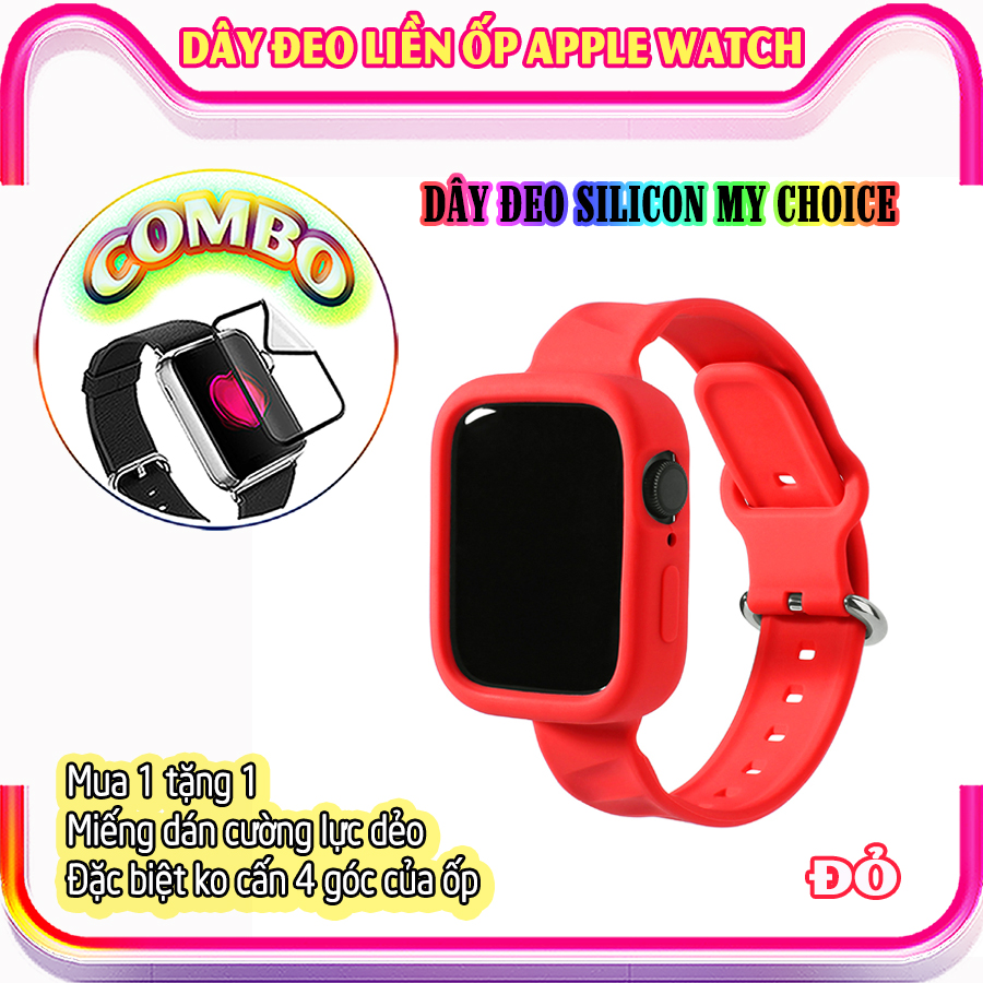 Dây Đeo liền ốp dành cho Apple Watch 7/6/5/4/3/2/1 size 38/40/41/42/44/45mm silicon vân nổi - nhiều màu