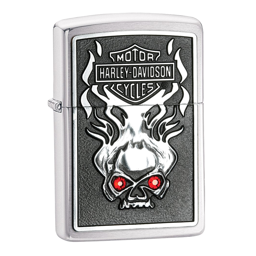 Bật Lửa Zippo 28267 Hd Skull Emblem Swarovski Brushed Chrome