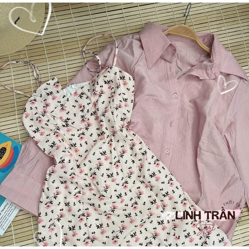 Sét Đầm 2 Dây Hoa Nhí Mix Áo Sơ Mi Váy 2 Dây Hoa Mix Áo Sơ Mi Nữ Linh Trần Store