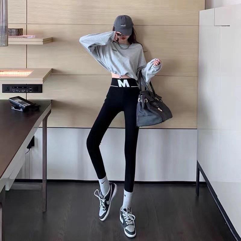 Quần legging nữ cạp cao chữ M chất zip co giãn thoải mái QL01