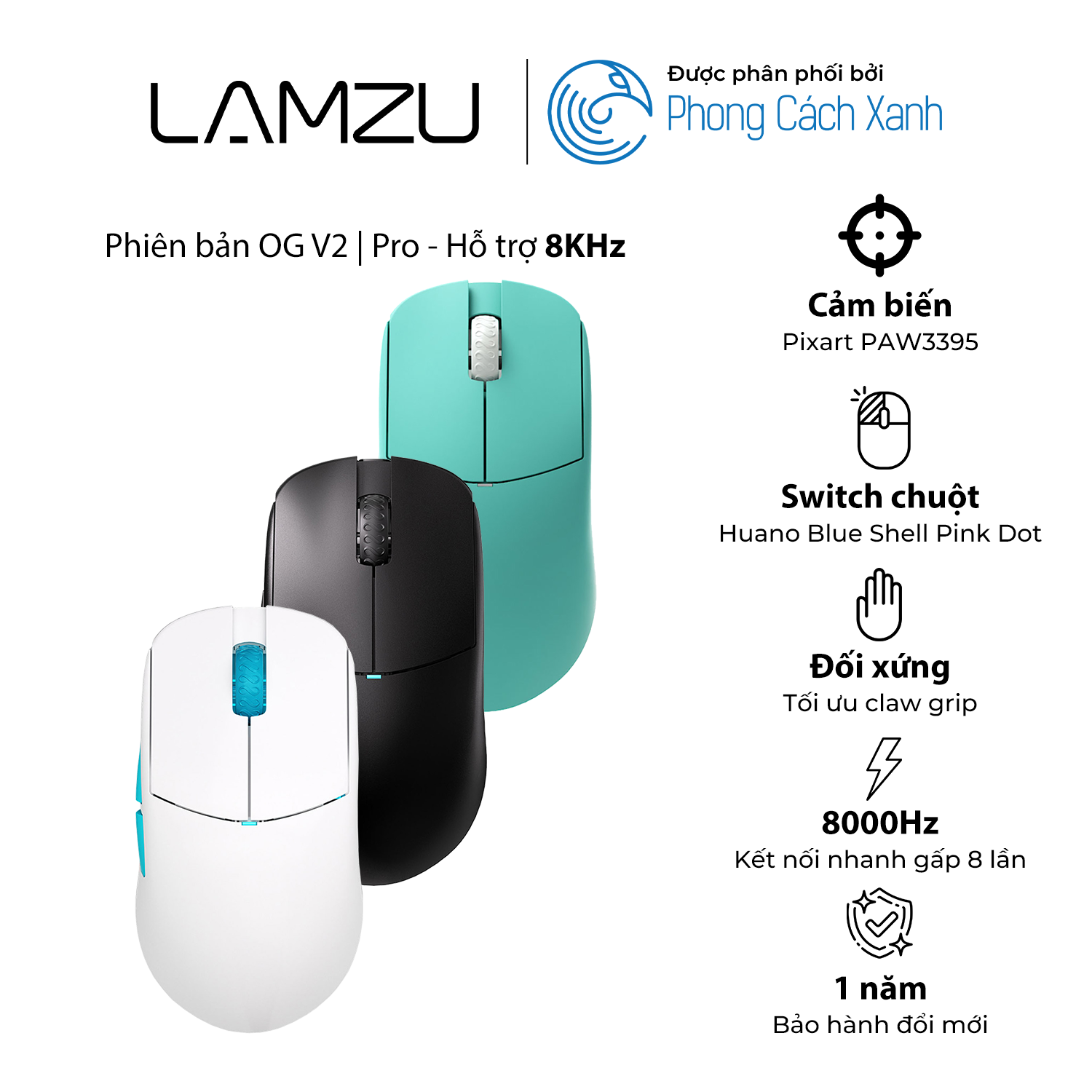 Chuột không dây siêu nhẹ Lamzu Atlantis OG V2 Pro - Hỗ trợ 8KHz - Hàng Chính Hãng