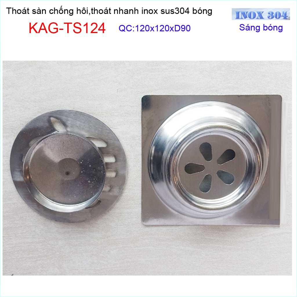 Thoát sàn quả Táo KAG-TS124 , phễu thoát sàn vuông 12x12cm D90, phễu thu nước SUS304 thoát nhanh chống hôi tốt
