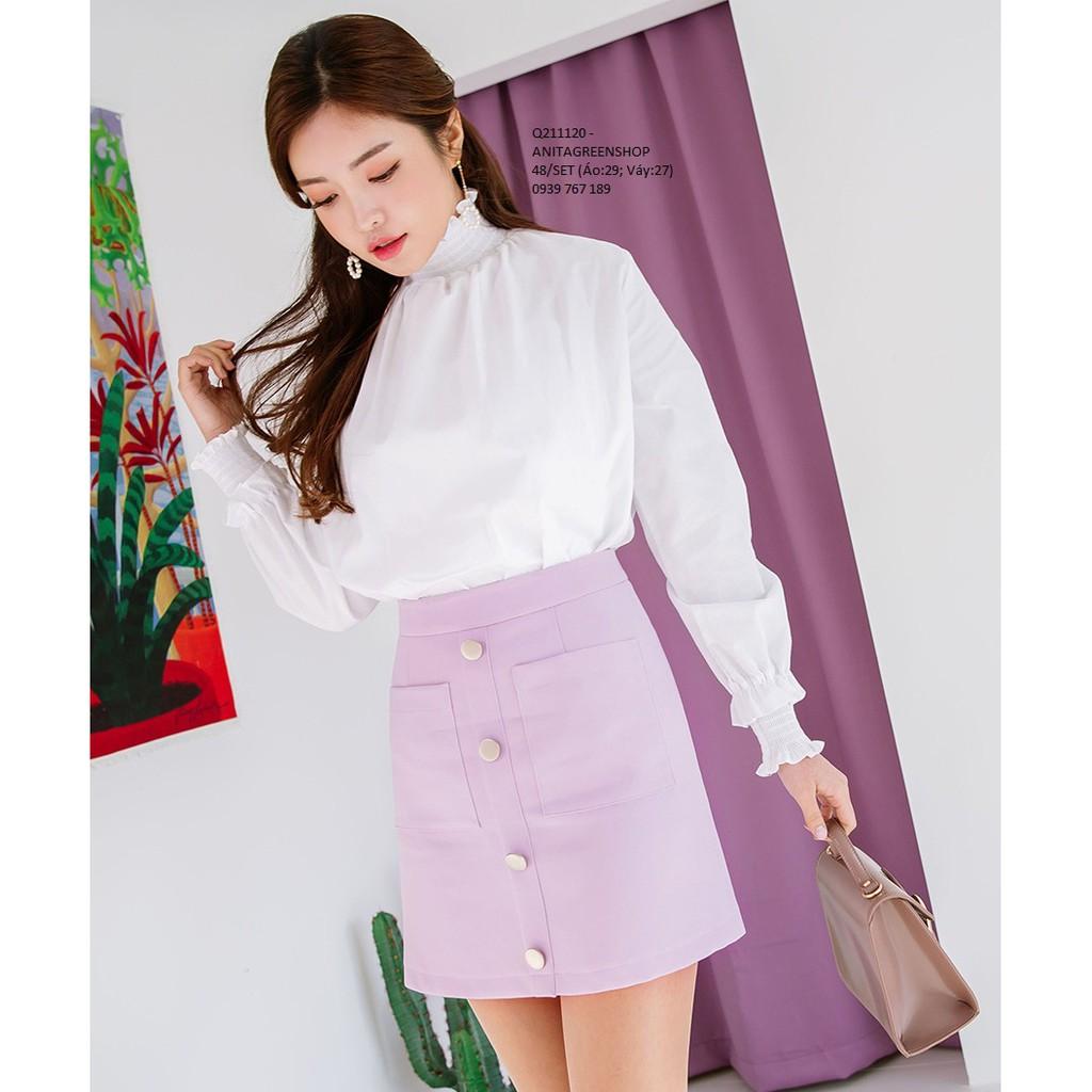 Q211120 SET ÁO CỔ LỌ VÀ CHÂN VÁY