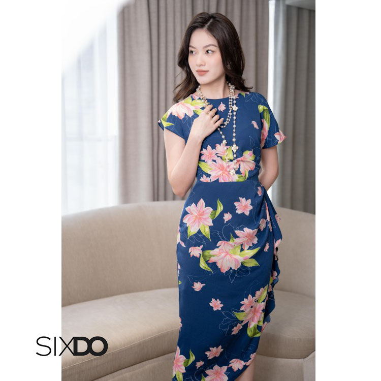 Đầm hoa woven nhún eo xẻ vạt thời trang SIXDO
