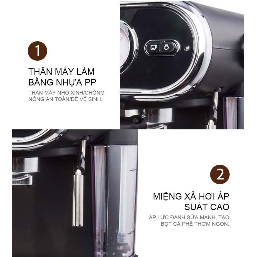 Máy Pha Cafe Espresso, Capuchino Bán Tự Động Gia Đình Tiross TS6211 (15bar), pha 2 tách cà phê cùng lúc, đánh bọt sữa bông và mịn , thương hiệu Ba Lan - Hàng chính hãng